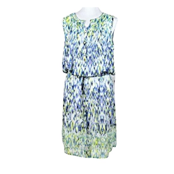 Liz Claiborne Dresses & Skirts - Liz Claiborne Blue Watercolor Sleeveless Sheer Button Front Shirt Dress Size LG